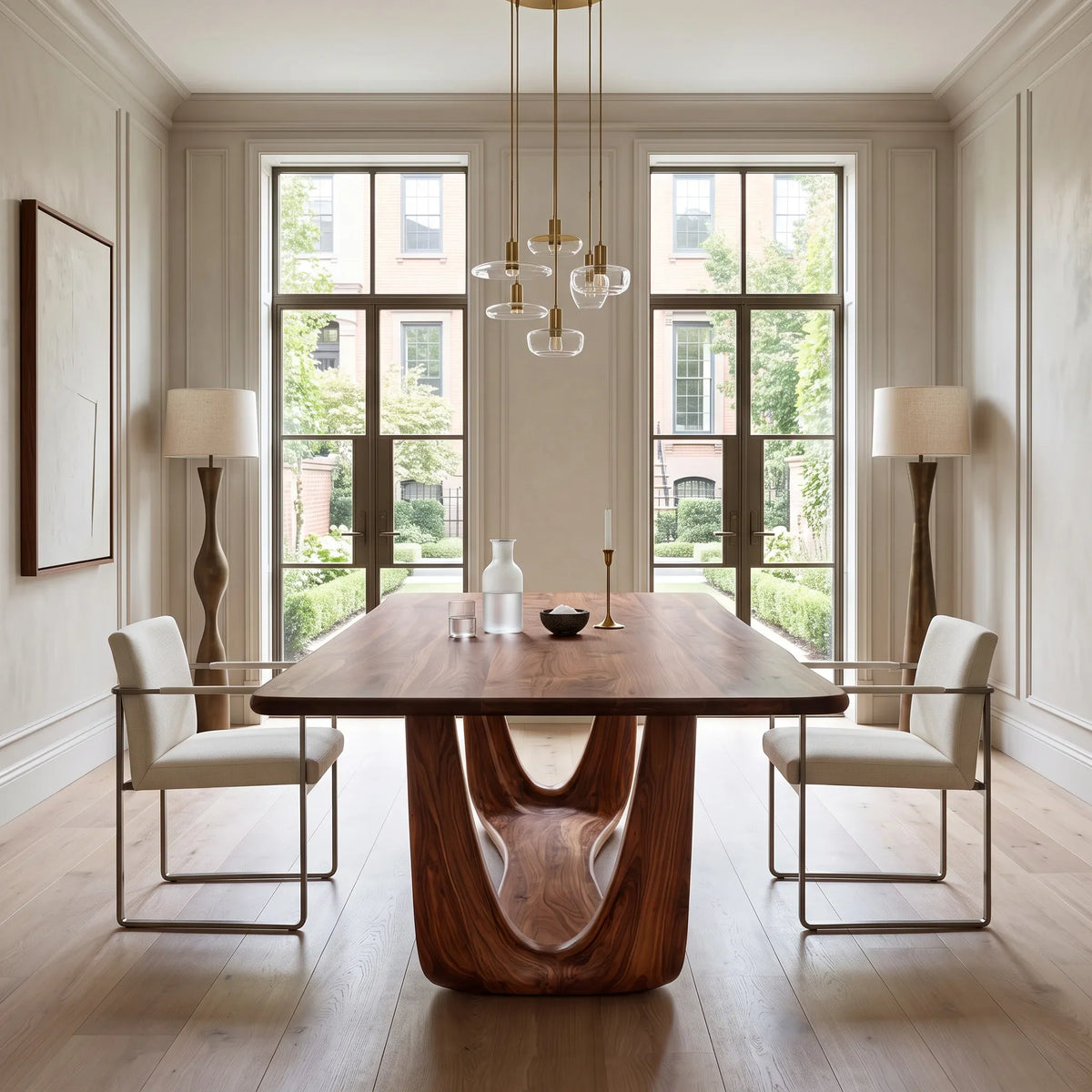 Modern Wood Dining Table Sculptural Base For Dining Room