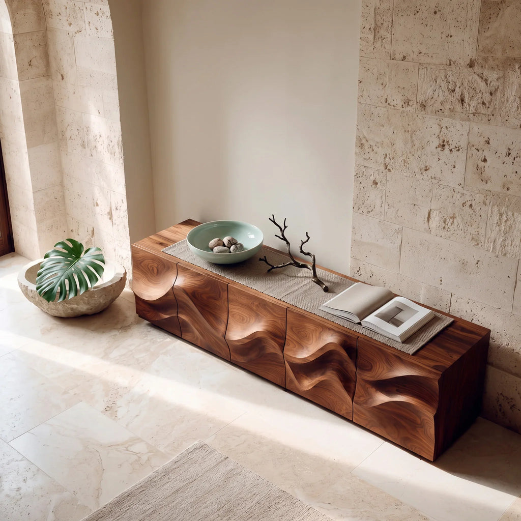 Modern Sculptural Relief Sideboard For Hallway
