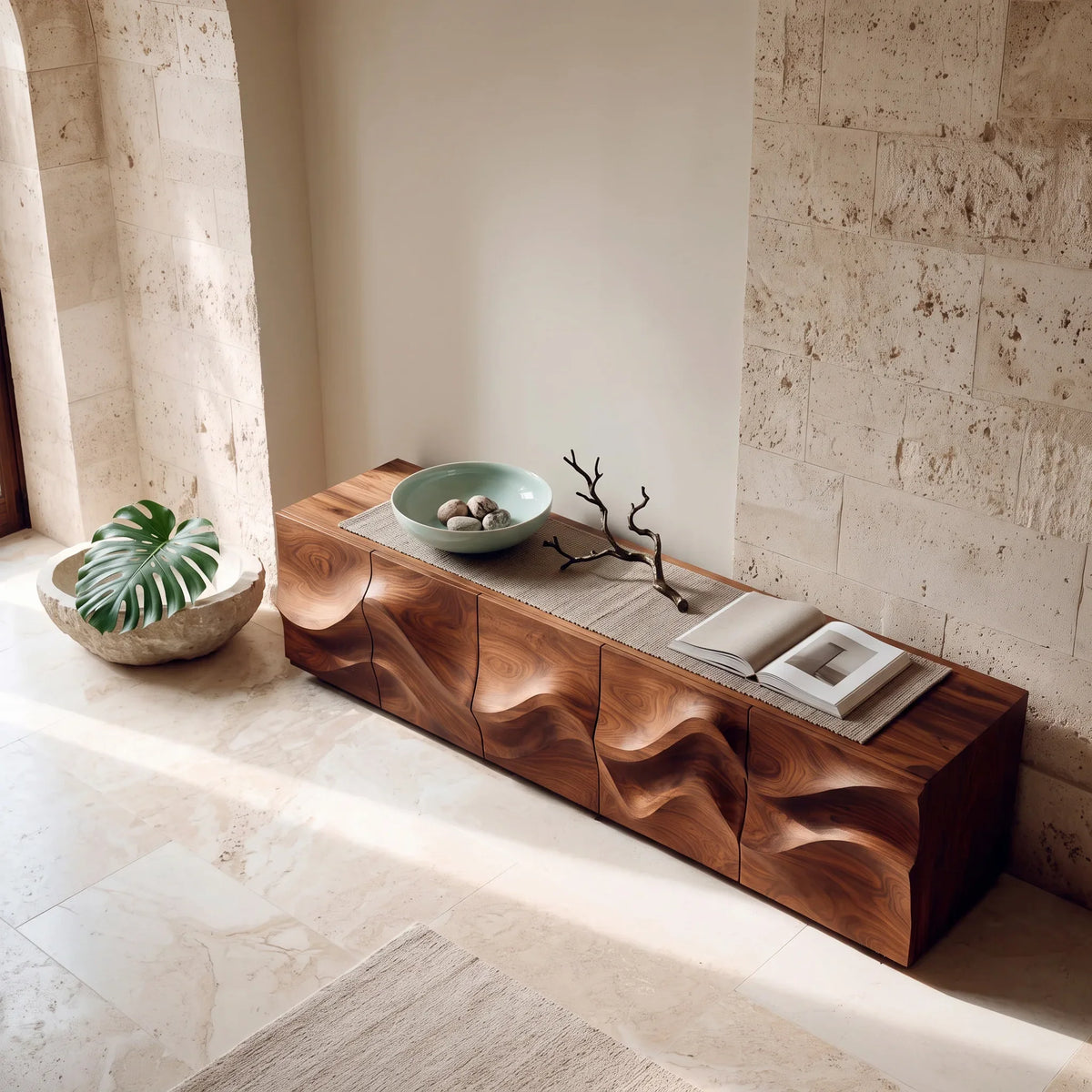 Modern Sculptural Relief Sideboard For Hallway