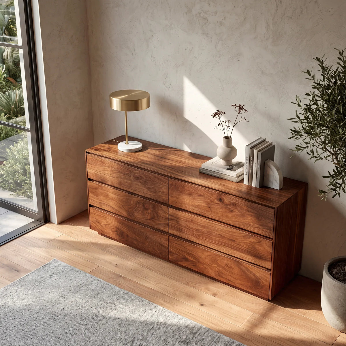 Modern Minimal Wooden Six Drawer Dresser For Bedroom
