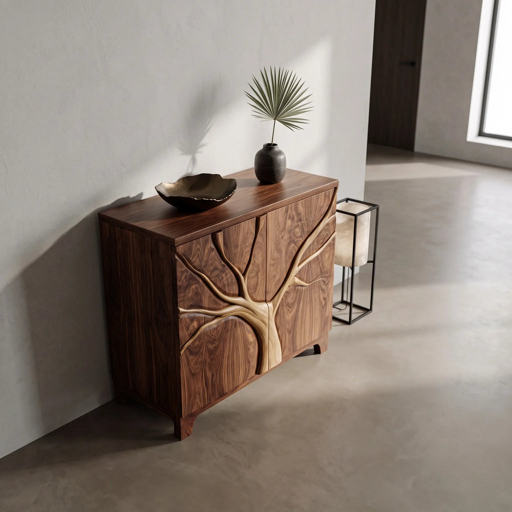 Contemporary Tree Carved Cabinet For Foyer