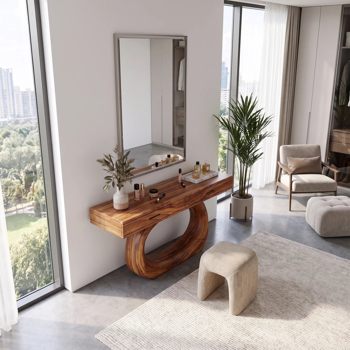 Calm Makeup Vanity Desk Bedroom Vanity Oval Pedestal Base For Dressing Room
