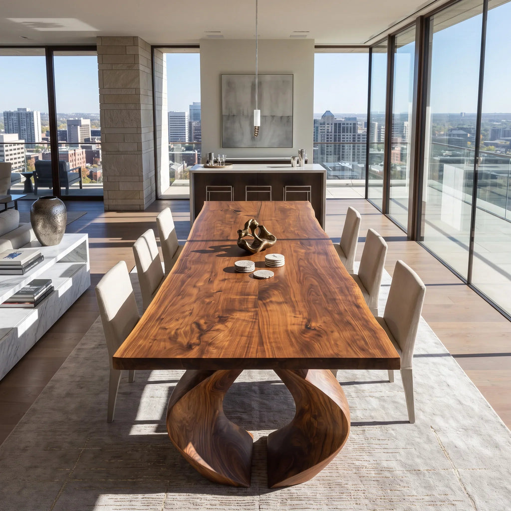 Modern Natural Wood Dining Table Sculptural Base For Dining Room