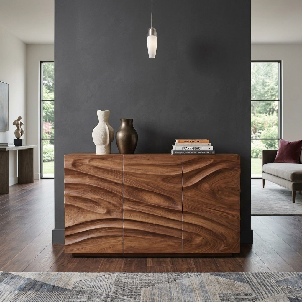 Modern Organic Carved Dresser For Entryway