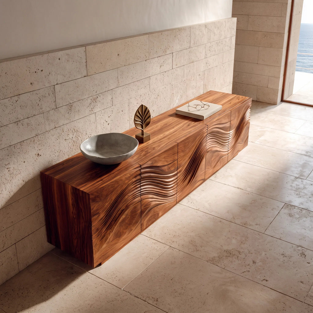 Contemporary Wave Carved Sideboard For Dining Area