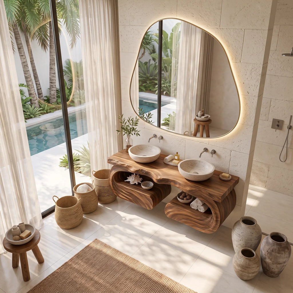 Luxury Floating Bathroom Vanity Wave Carved Cabinet For Modern Ensuite
