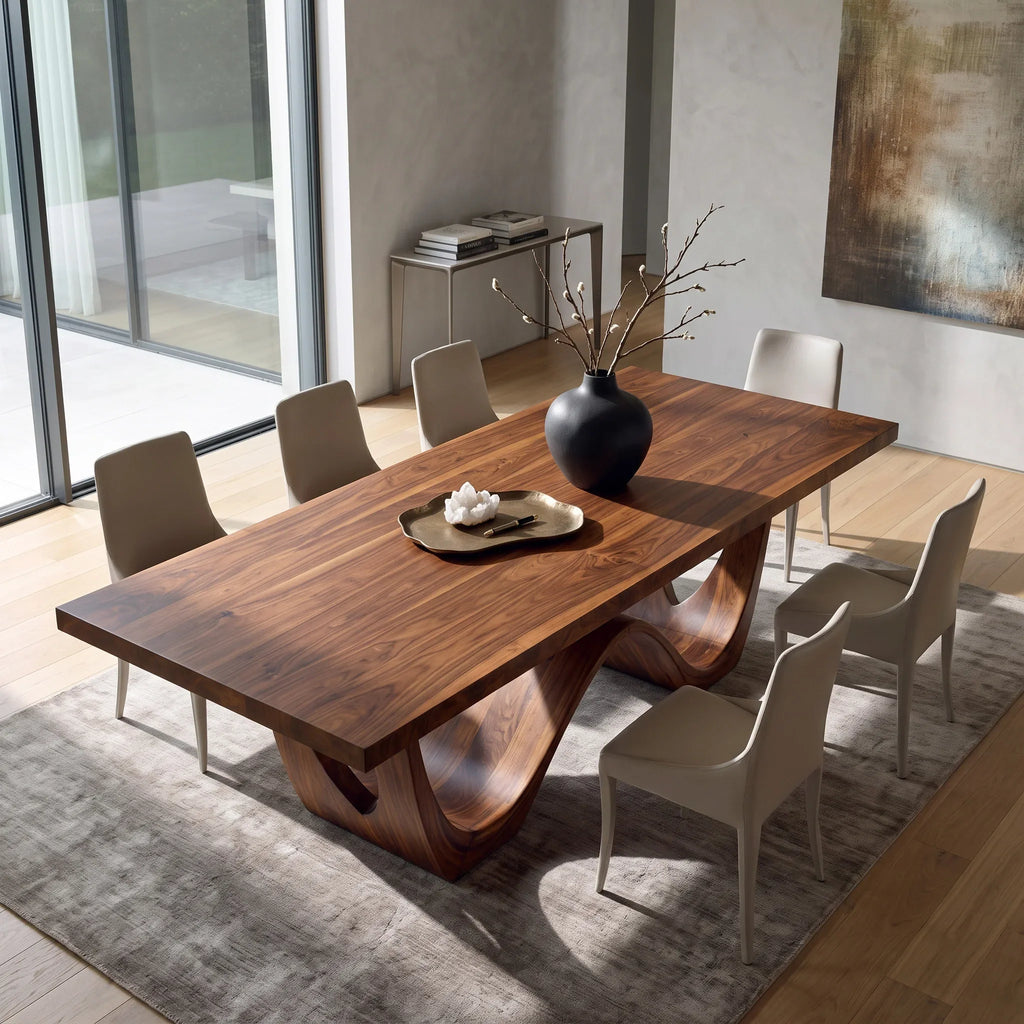 Modern Wood Dining Table Curved Base For Dining Room