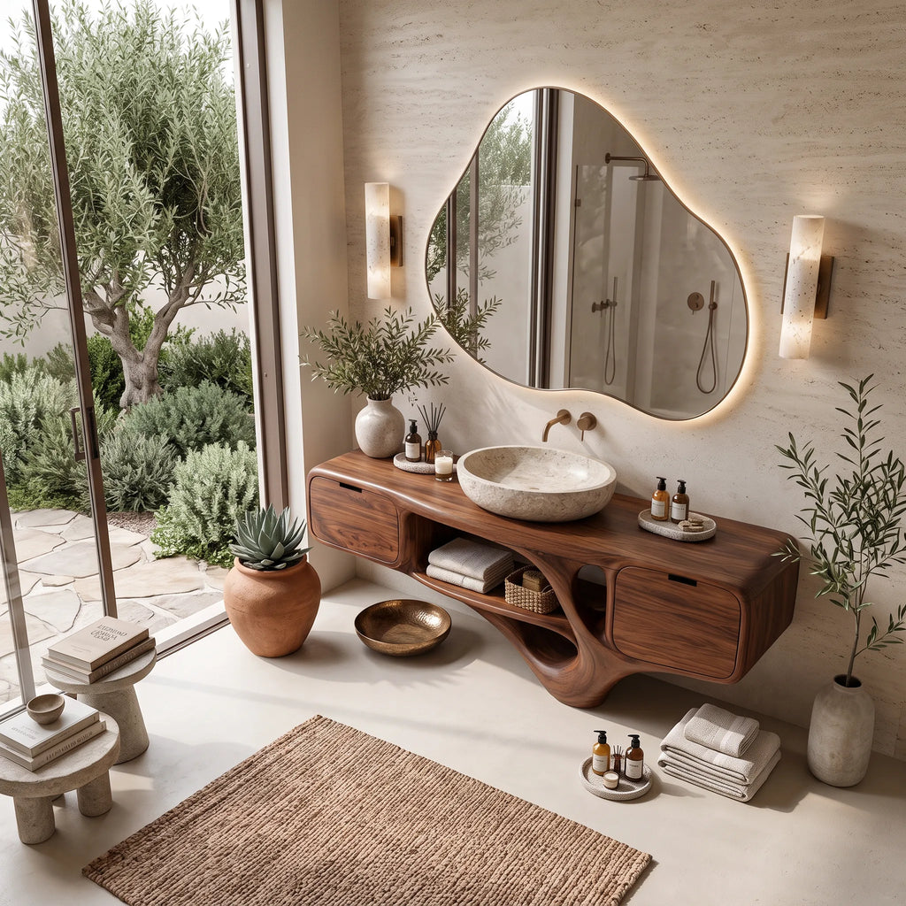 Luxury Bathroom Vanity Dual Cabinets With Open Shelf For Ensuite
