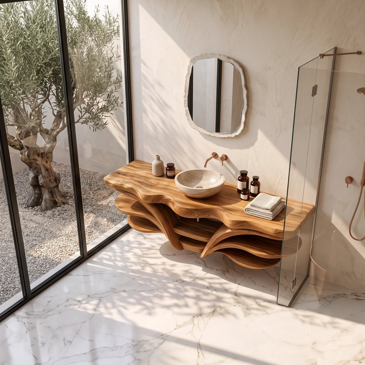 Organic Modern Floating Bathroom Vanity Branch Shelves For Luxury Bathroom