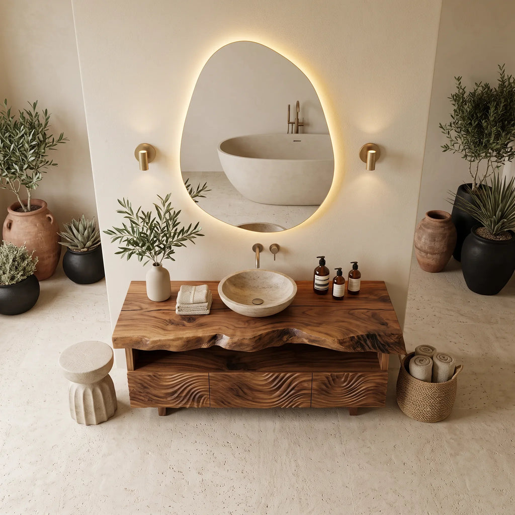 Luxury Bathroom Vanity Wave Carved Drawers For Modern Spa