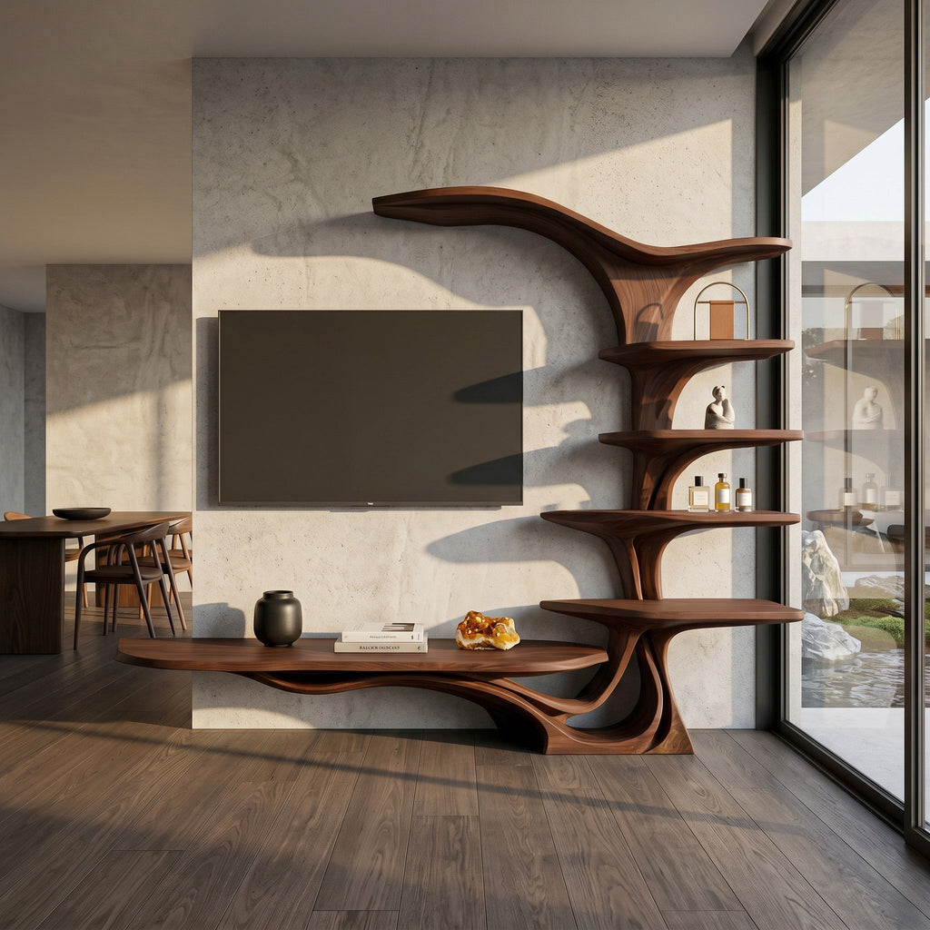 Modern Sculptural TV Stand With Branch Shelves For Living Room