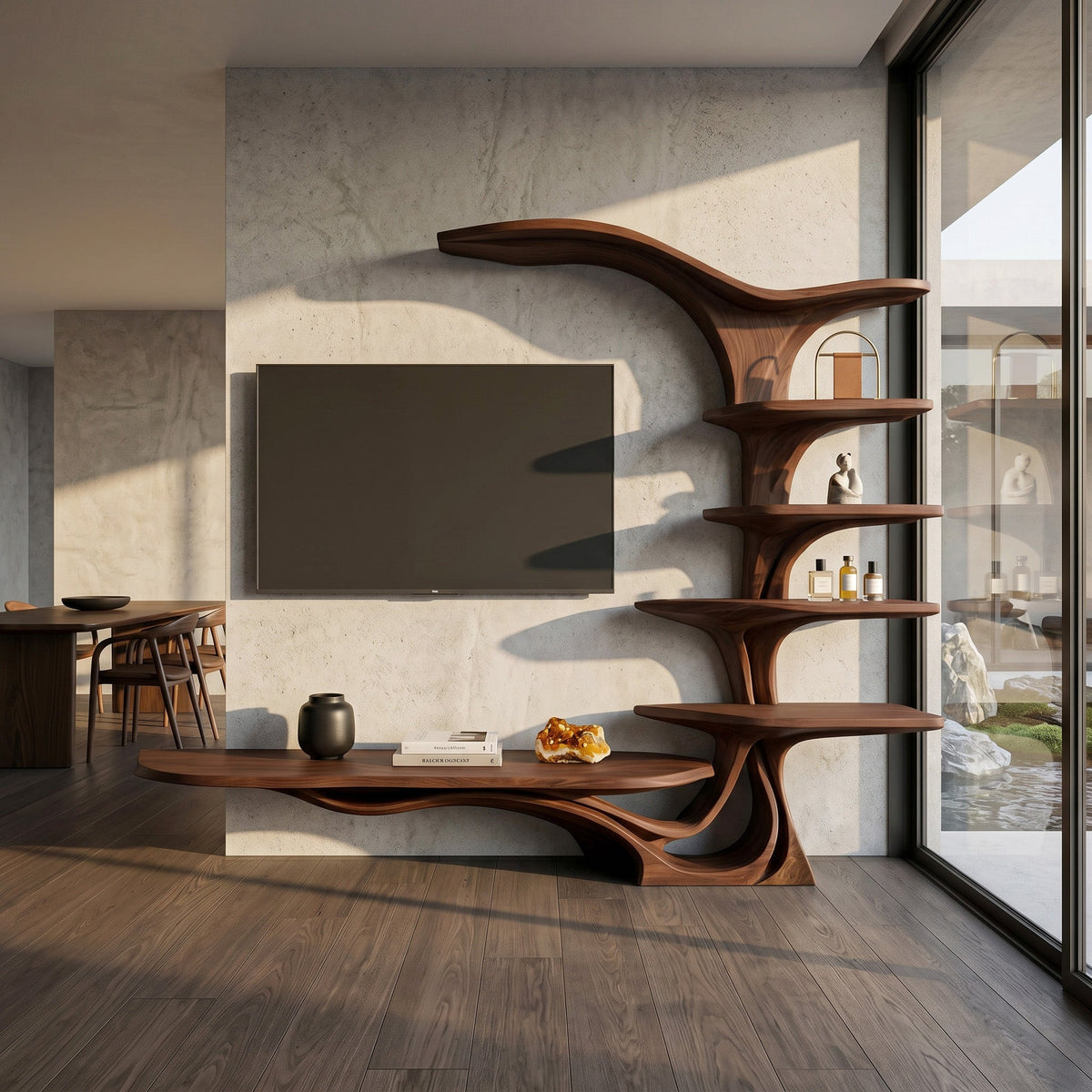 Modern Sculptural TV Stand With Branch Shelves For Living Room