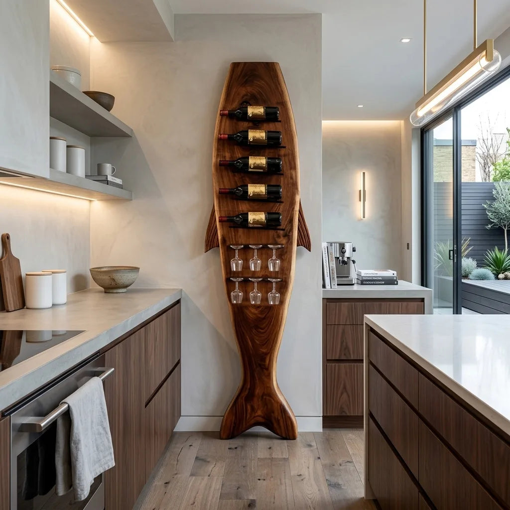 Modern Sculptural Wine Rack With Glass Holder For Dining Room