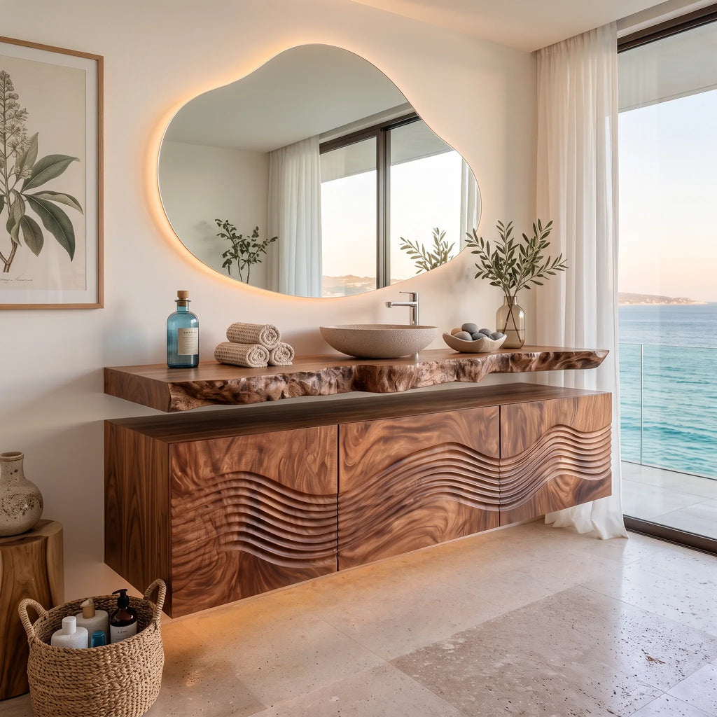 Sculptural Floating Bathroom Vanity Wave Storage For Designer Homes