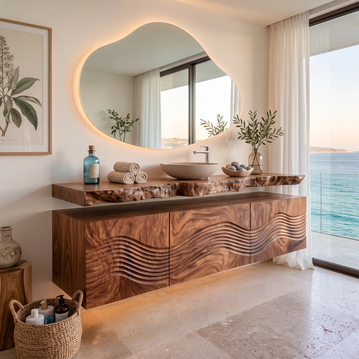 Sculptural Floating Bathroom Vanity Wave Storage For Designer Homes