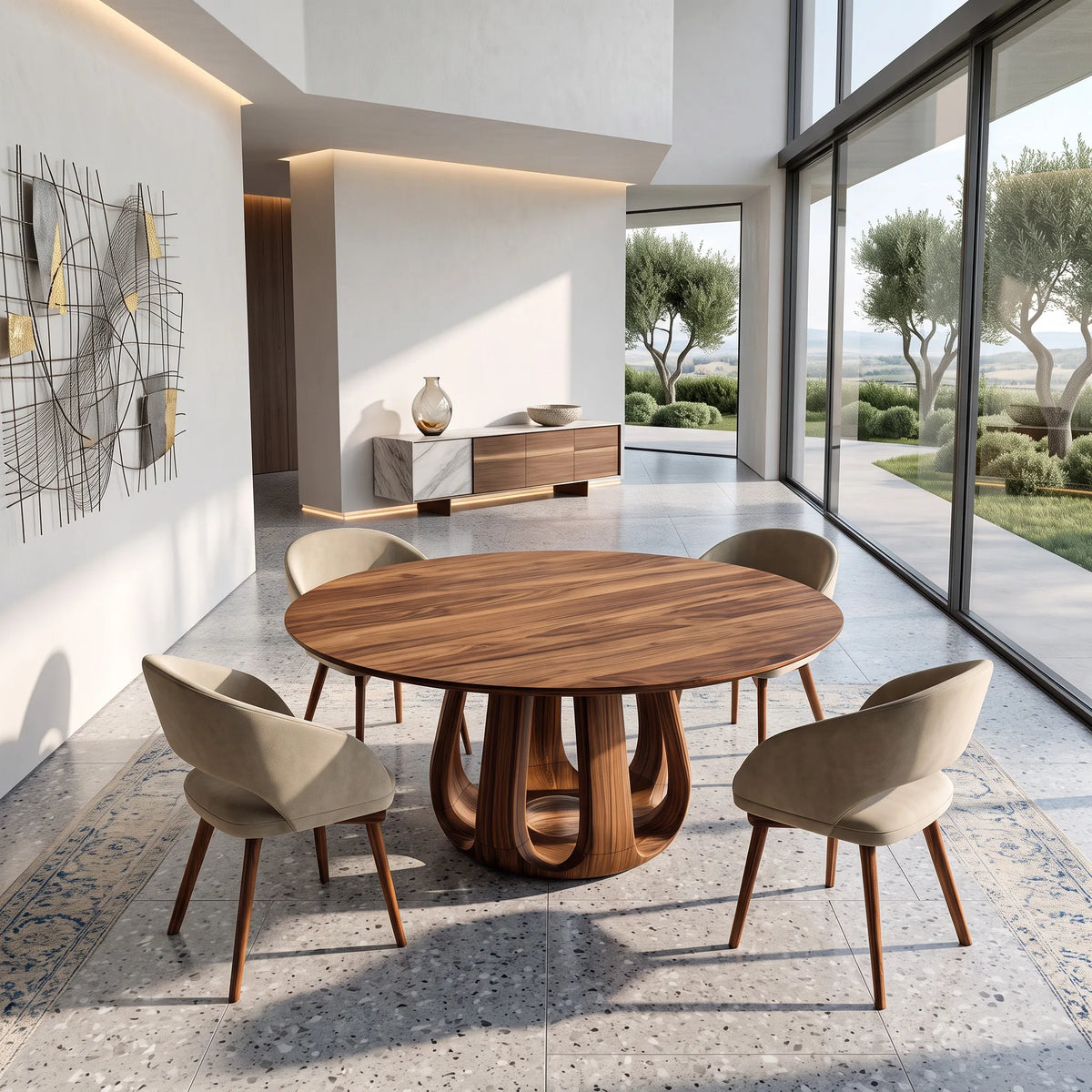 Contemporary Column Base Round Dining Table For Dining Room