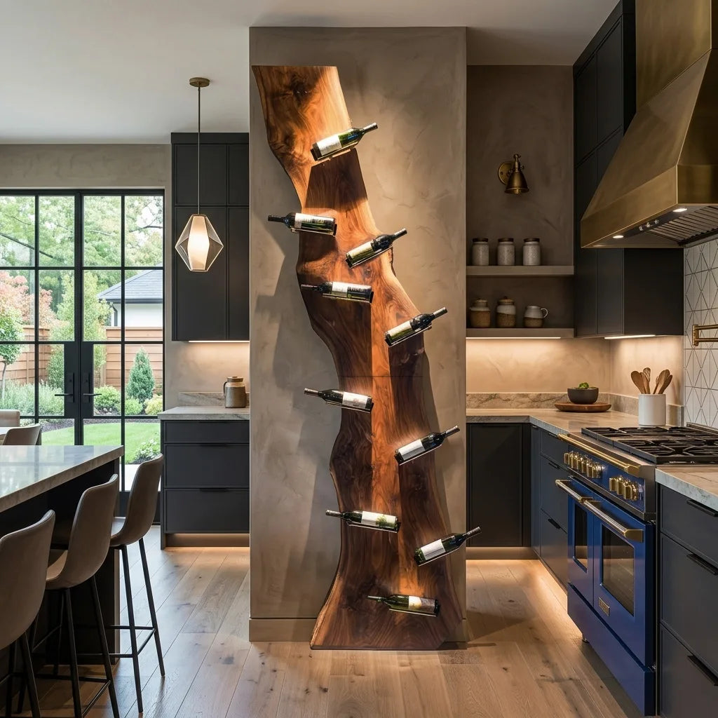 Modern Live Edge Wine Rack For Home Bar