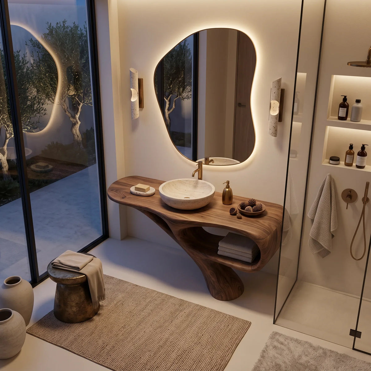 Organic Modern Bathroom Vanity Open Shelf For Spa Bathroom