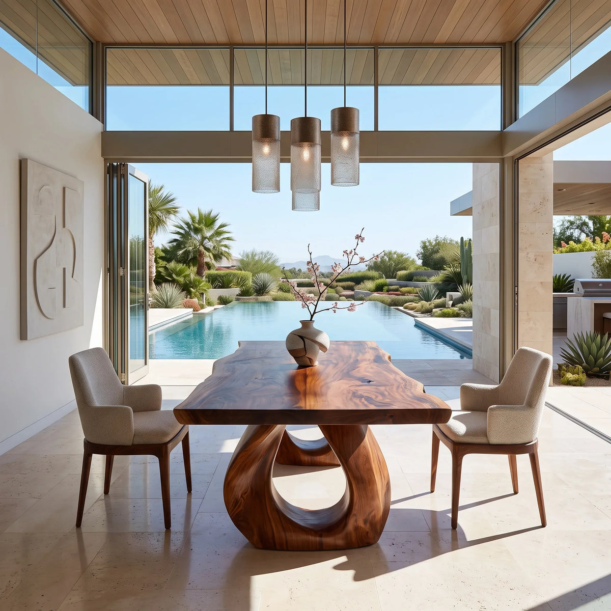 Luxury Live Edge Wood Dining Table Sculptural Base For Dining Room