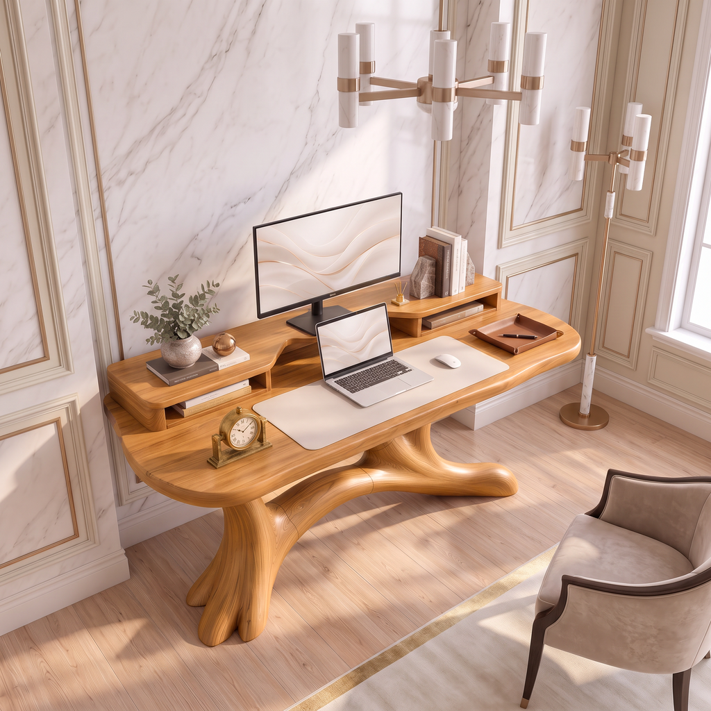Scandinavian Corner Desk With Raised Monitor Stand For Home Office