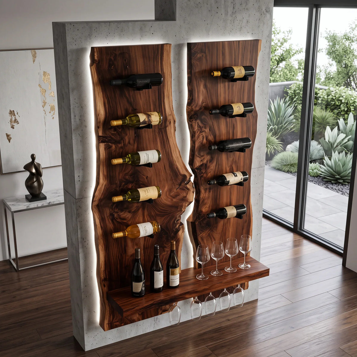 Modern Double Panel Wine Rack With Display Shelf For Home Bar