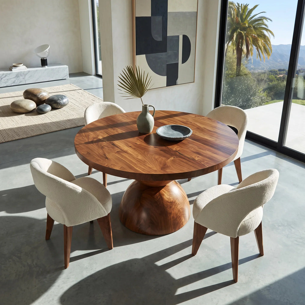 Contemporary Faceted Base Round Dining Table For Dining Room