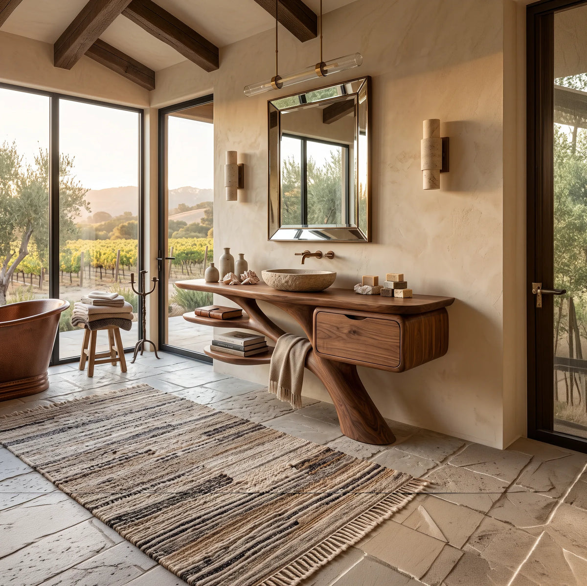 Biophilic Bathroom Vanity Branch Shelves For Luxury Bathroom