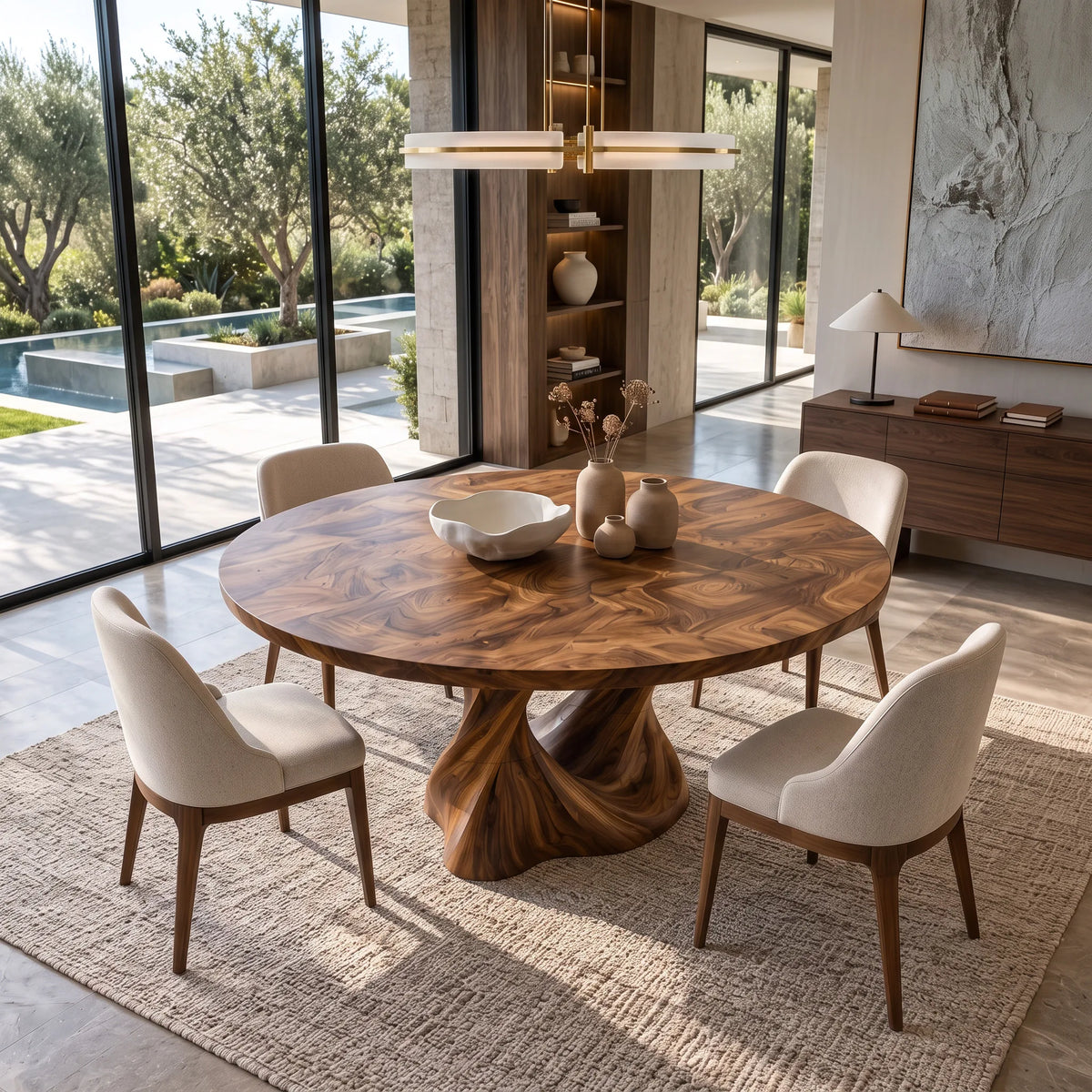 Contemporary Flowing Base Round Dining Table For Dining Room