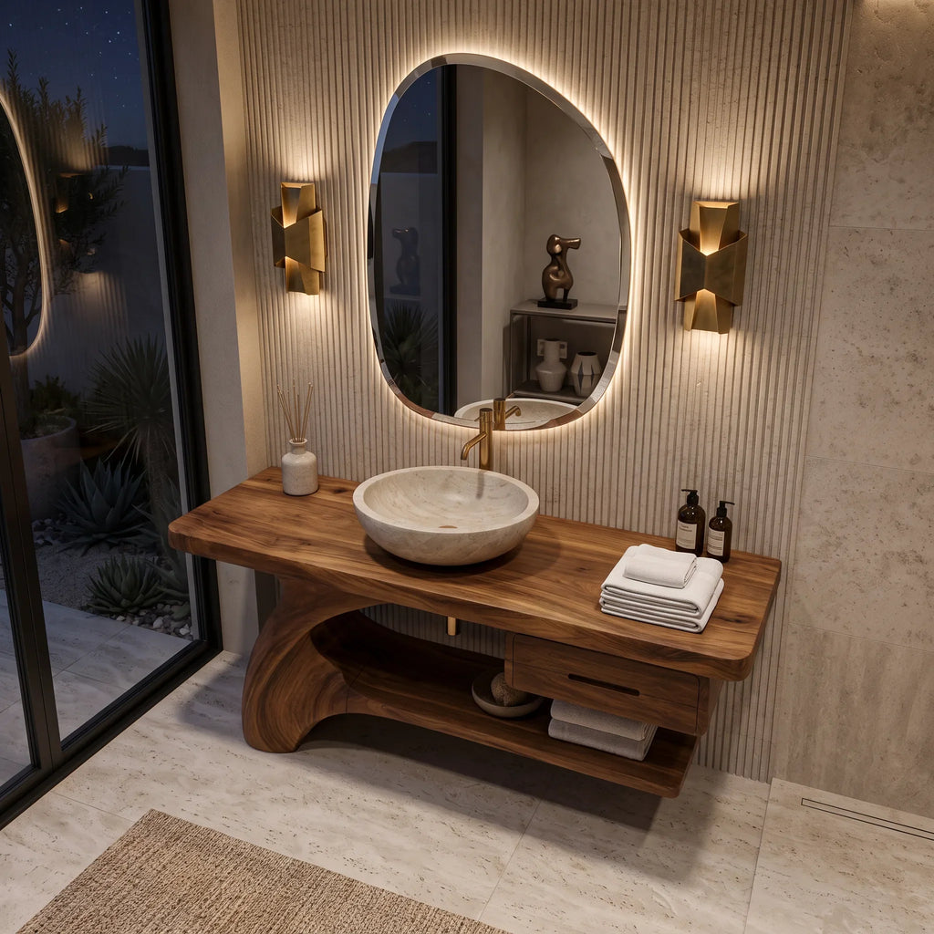 Sculptural Bathroom Vanity Curved Base With Storage For Modern Homes