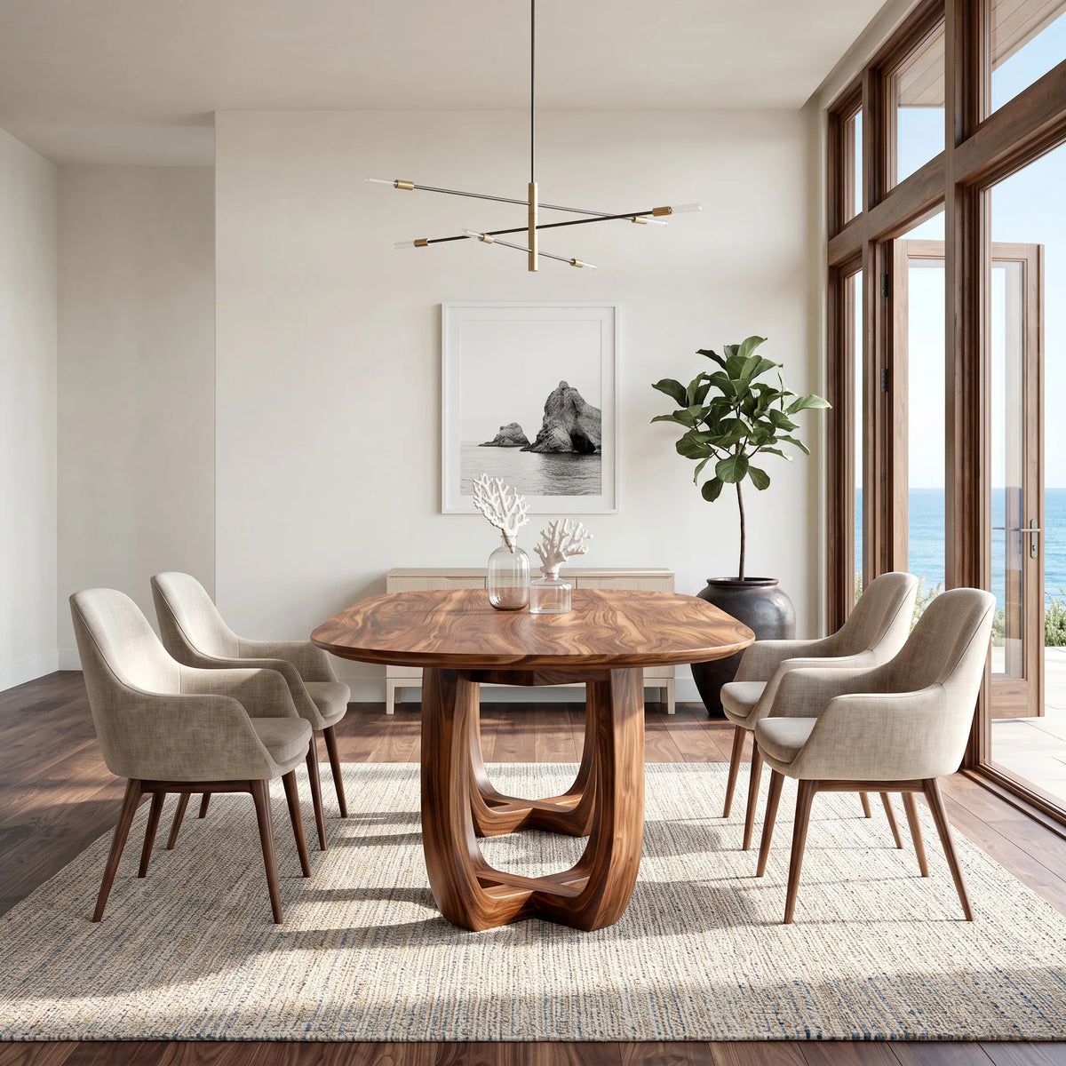 Modern Natural Wood Dining Table Double Loop Base For Dining Room