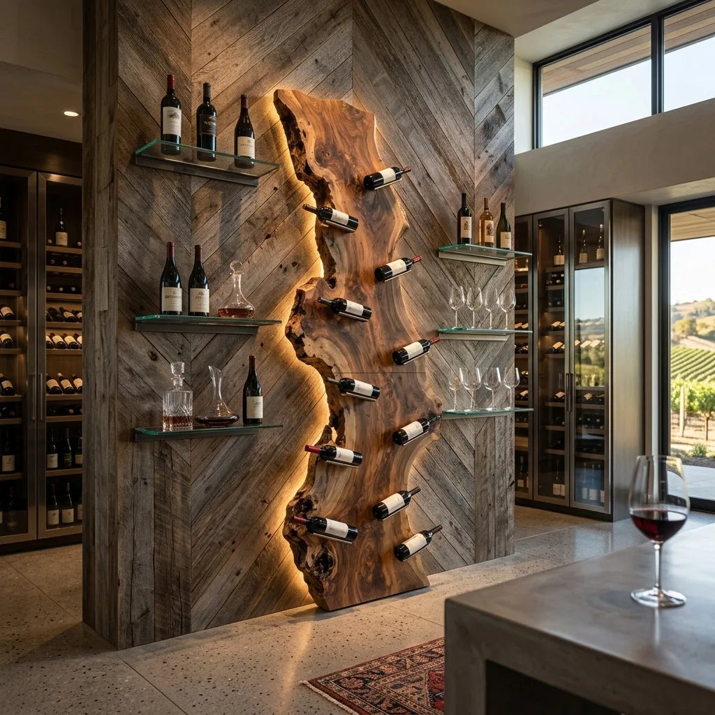 Contemporary Live Edge Wine Rack For Wine Cellar