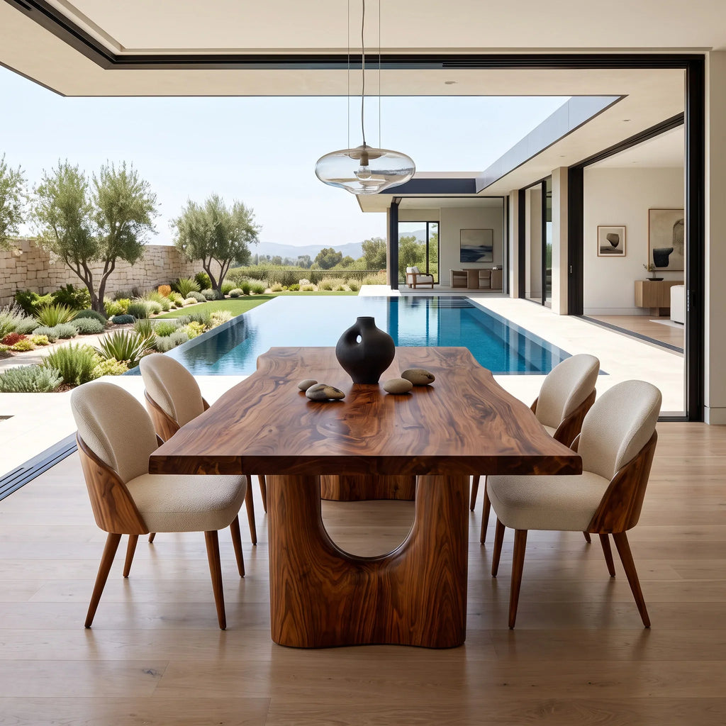 Contemporary Natural Wood Dining Table Cutout Base For Dining Room