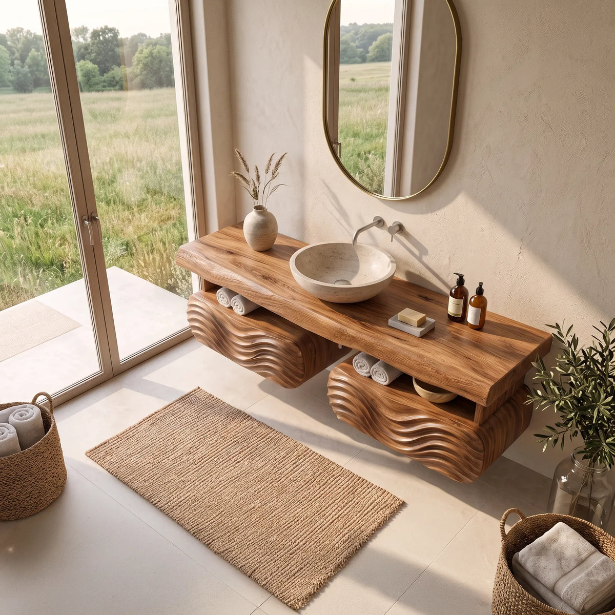 Coastal Modern Floating Bathroom Vanity Wave Cabinet For Minimalist Bathroom
