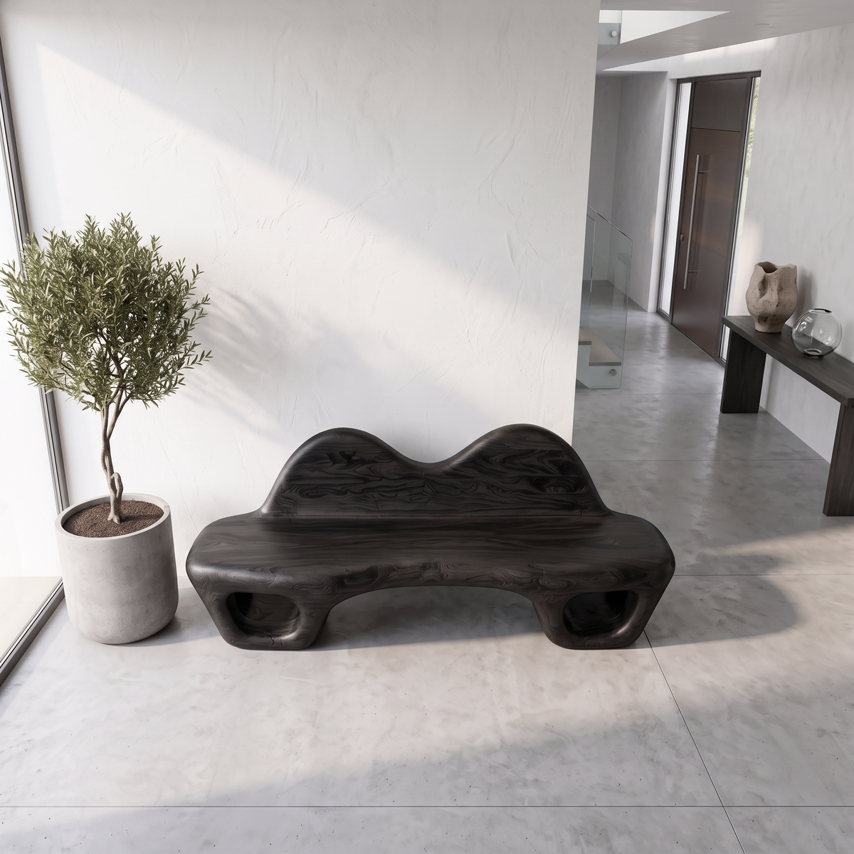 Gothic Halloween Accent Bench With Dramatic Rounded Silhouette For Hallway