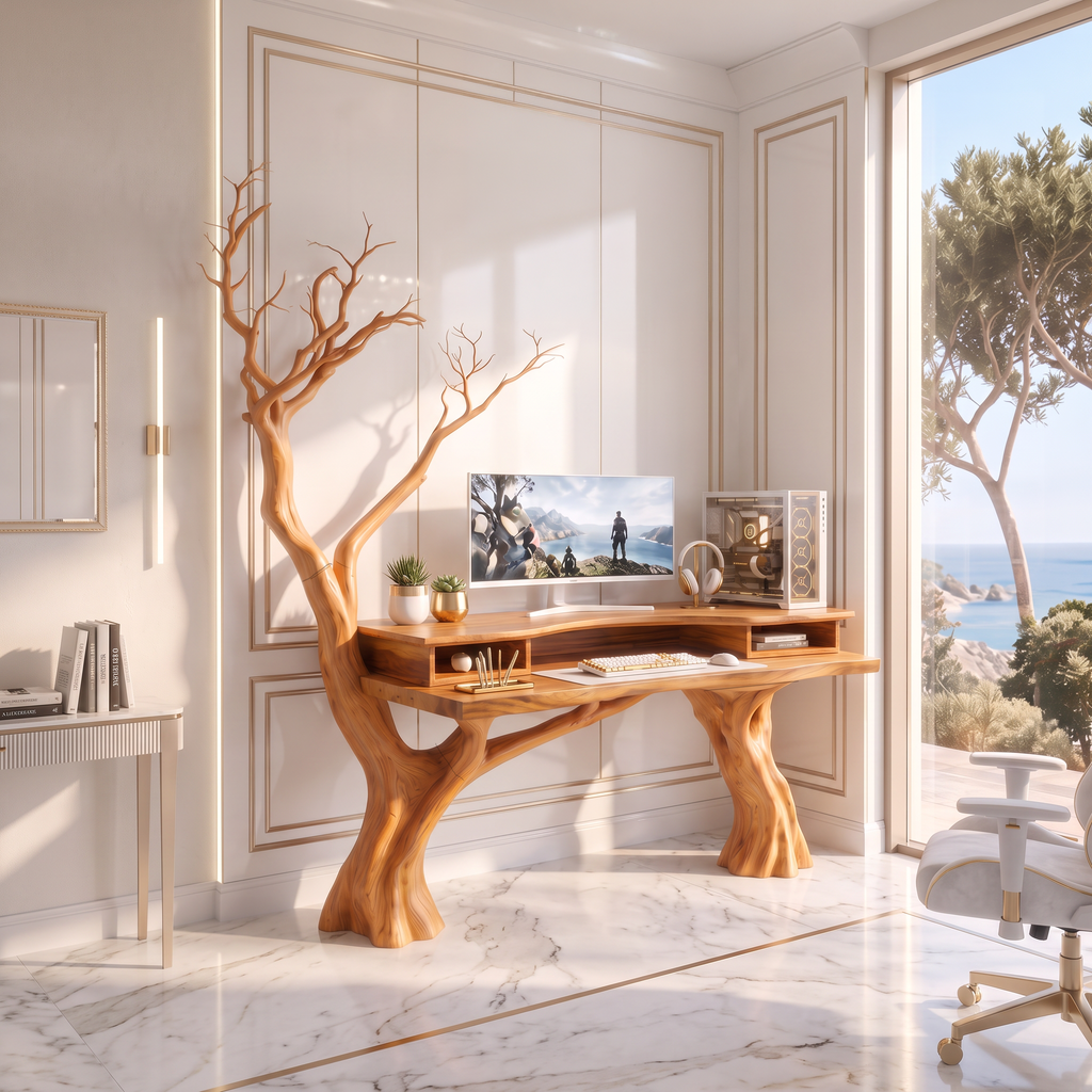 Organic Office Desk With Branch Inspired Frame For Home Office