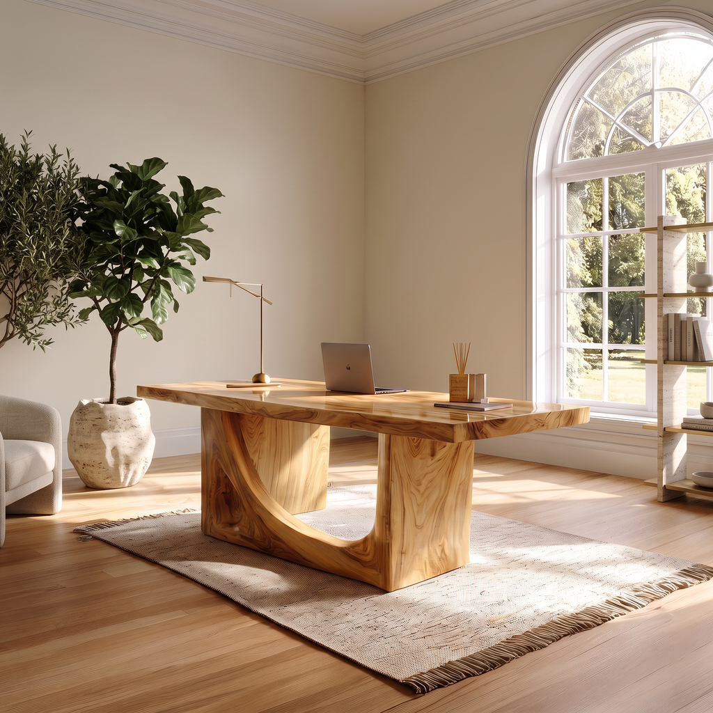 Modern Standing Desk With Natural Grain Surface For Office