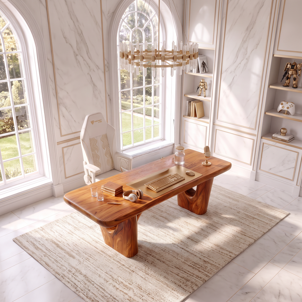 Rustic Writing Desk With Curved Arch Supports For Home Office