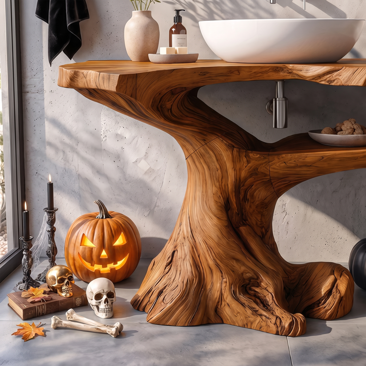 Modern Halloween Bathroom Vanity With Asymmetrical Base For Bathroom