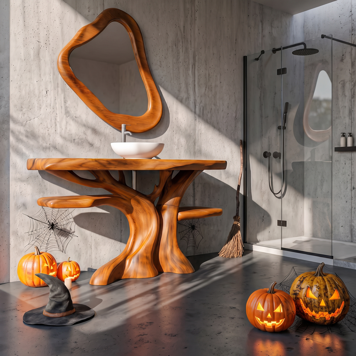 Natural Halloween Freestanding Bathroom Vanity With Bottom Storage For Bathroom