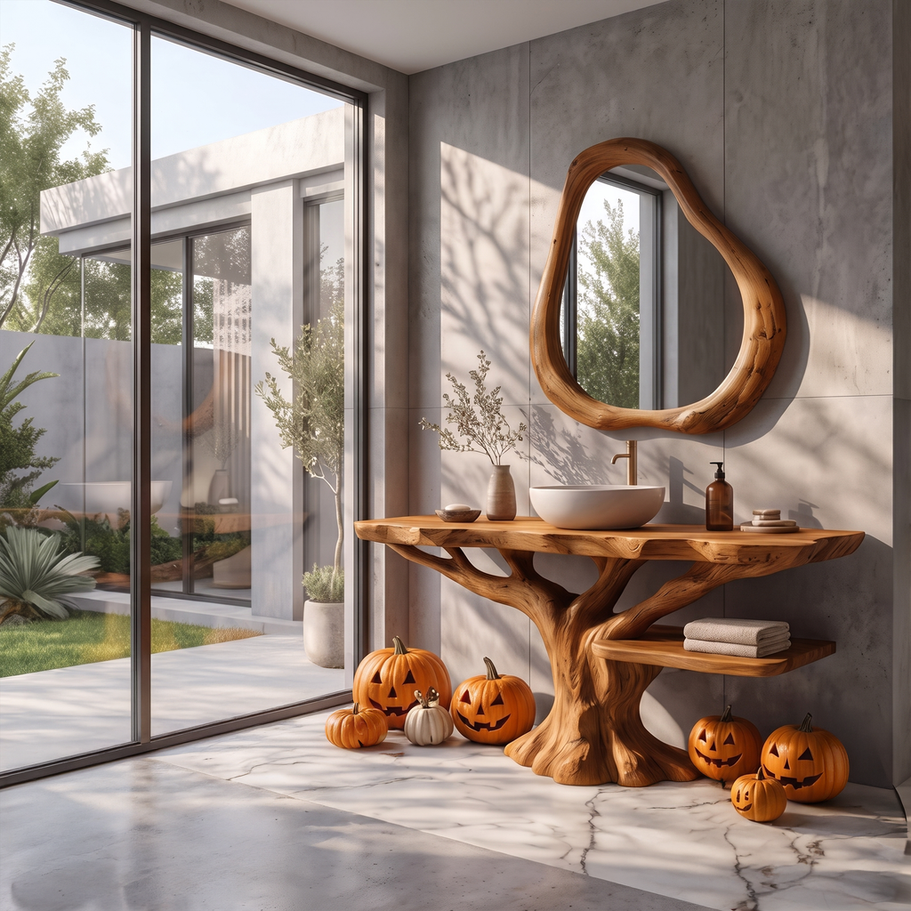 Gothic Halloween Bathroom Vanity With Lower Display Shelf For Bathroom