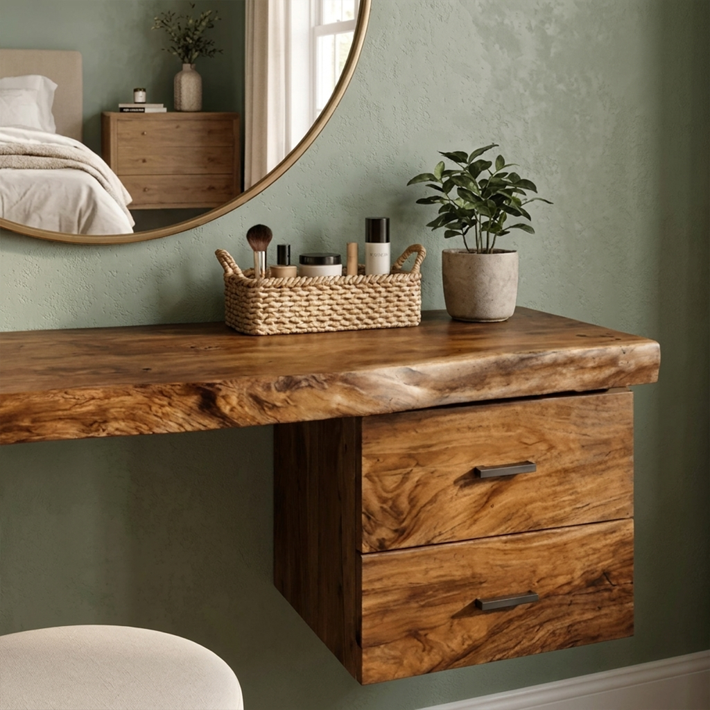 Modern Organic Solid Wood Dressing Table Bedroom Floating