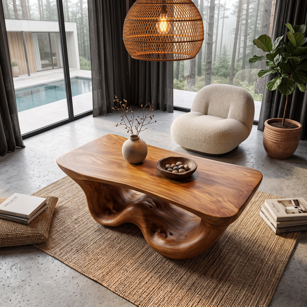 Organic Modern Coffee Table With Seamless Curved Base For Living Room