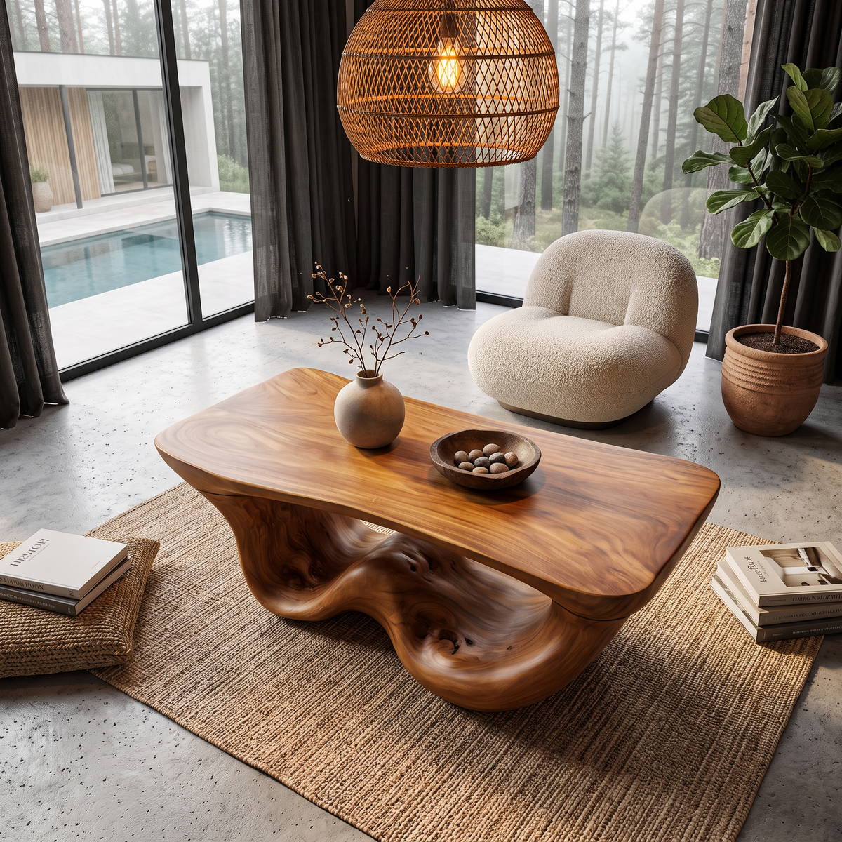 Organic Modern Coffee Table With Seamless Curved Base For Living Room