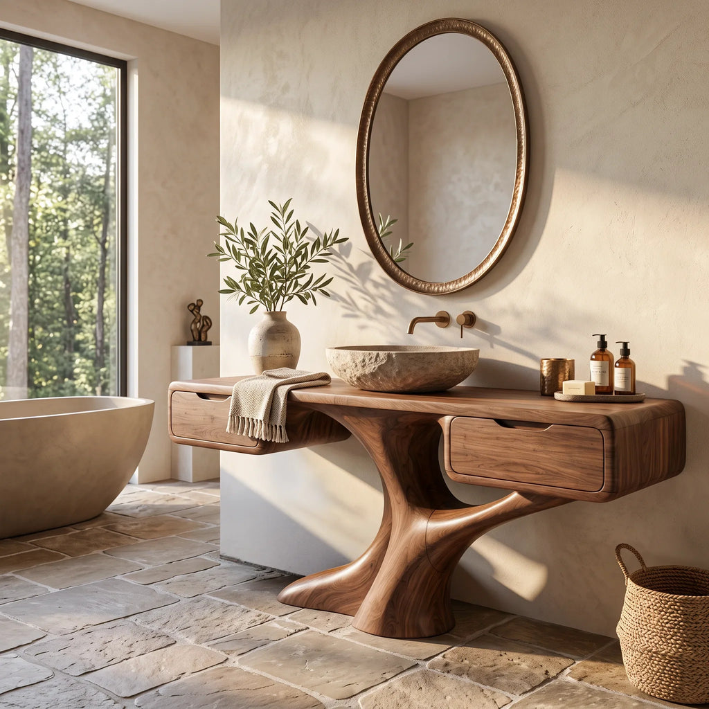 Sculptural Bathroom Vanity Branch Storage For Luxury Primary Suite