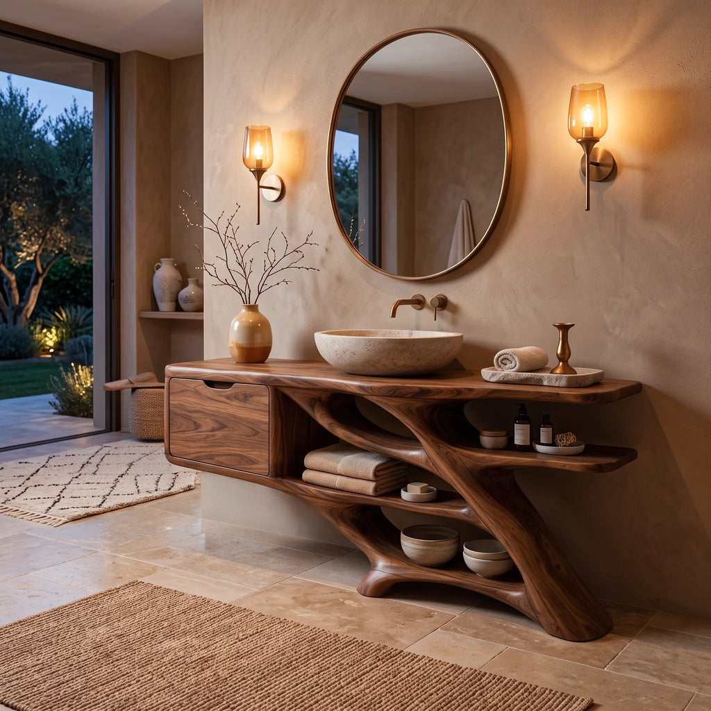 Sculptural Bathroom Vanity Branch Shelving With Cabinet For Designer Homes