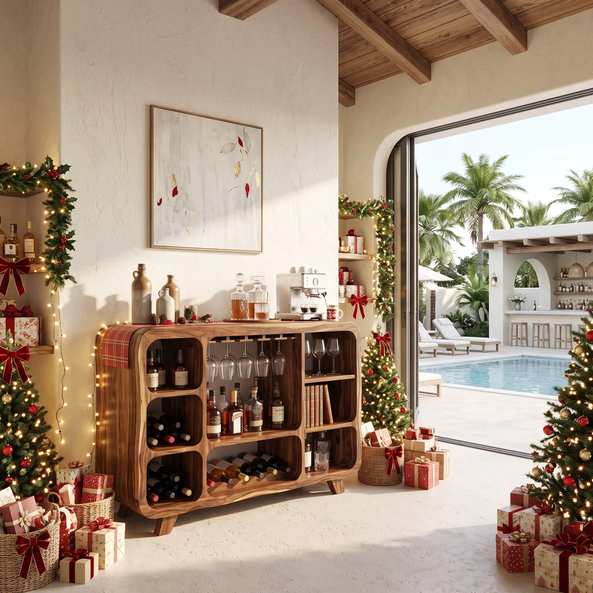 Organic Modern Christmas Wine Cabinet Poolside Living Room