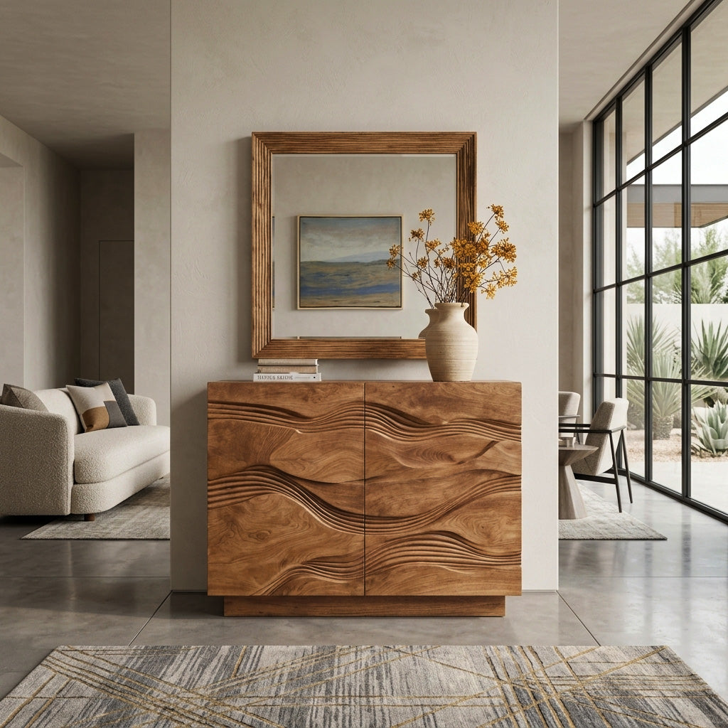Modern Flowing Carved Dresser For Bedroom
