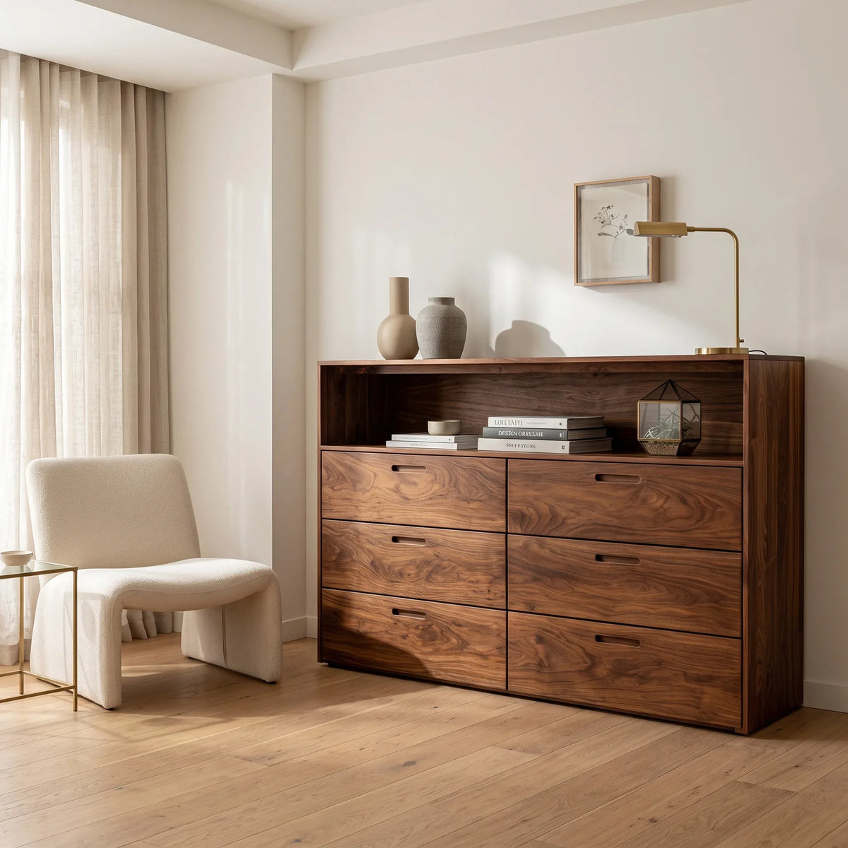 Contemporary Storage Dresser With Open Shelves For Bedroom