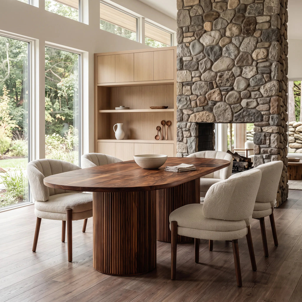 Contemporary Natural Wood Dining Table Fluted Pedestal For Dining Room