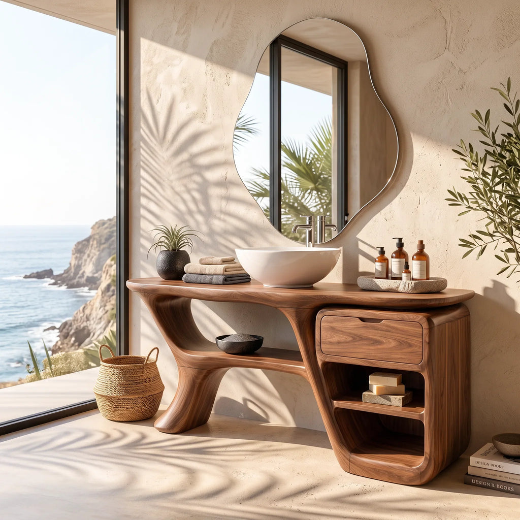 Modern Bathroom Vanity Curved Frame Storage For Spa Bathroom